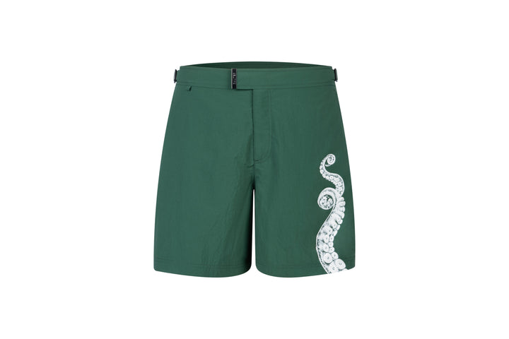 RAUTER Atlas Abissal II — octopus arm 3D print men's swim shorts on green, view 1 of 7