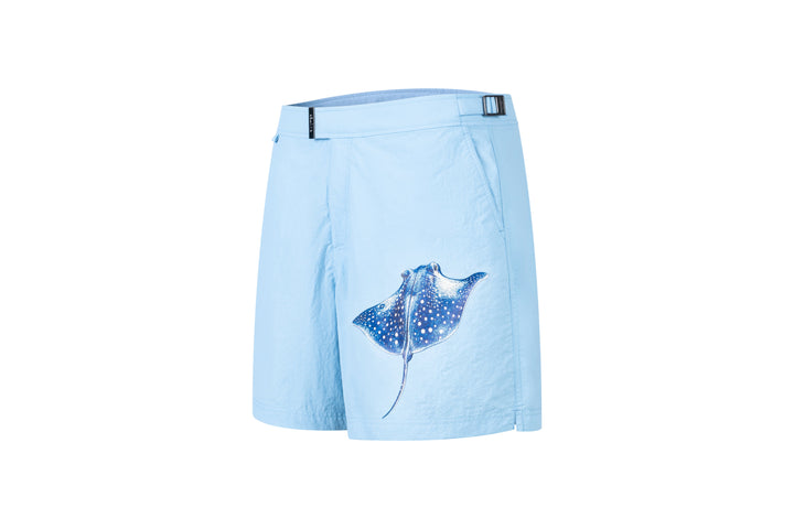 RAUTER Atlas Abissal V — spotted eagle ray 3D print men's swim shorts on light blue, view 1 of 7